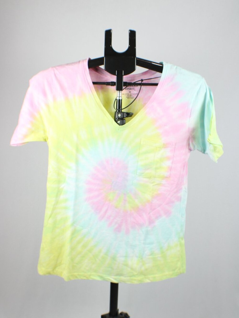 Southern Spirit Pastel Tie Dye V Neck Pocket Tee Shirt Size M Pink Yellow Blue S